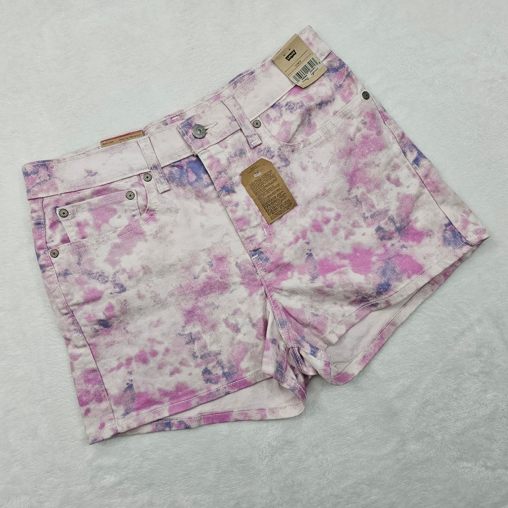 NEW Levis High Rise Shorts Womens 12 31W Purple Pink Tie Dye Hypersoft Festival